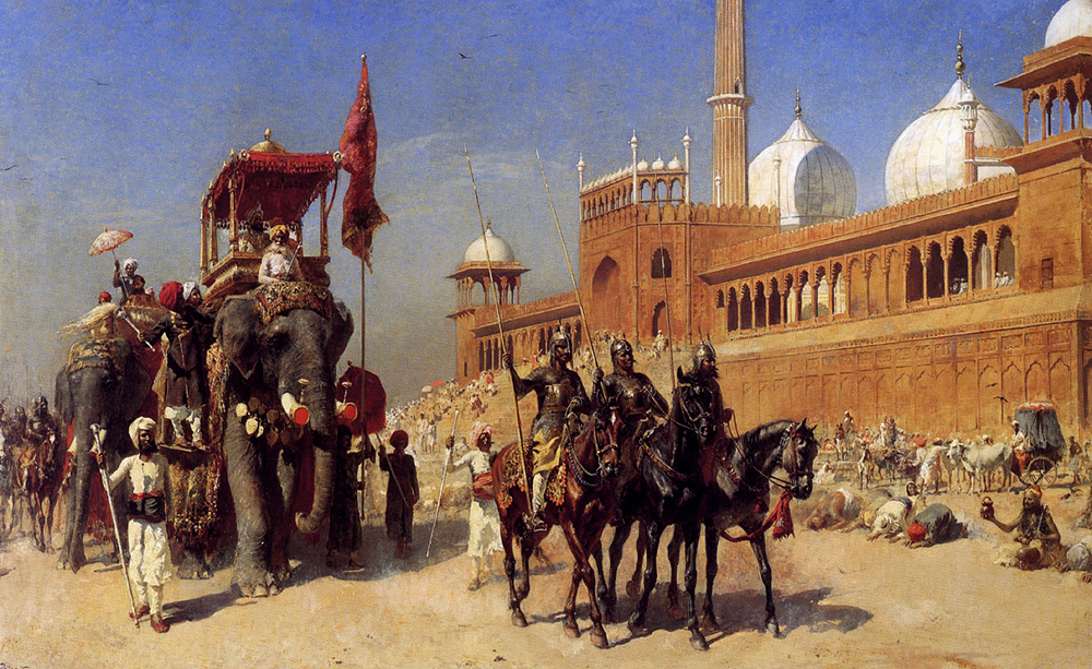 great-mogul-and-his-court-returning-from-the-great-mosque-at-delhi-india, 1886, Edwin Lord Weeks