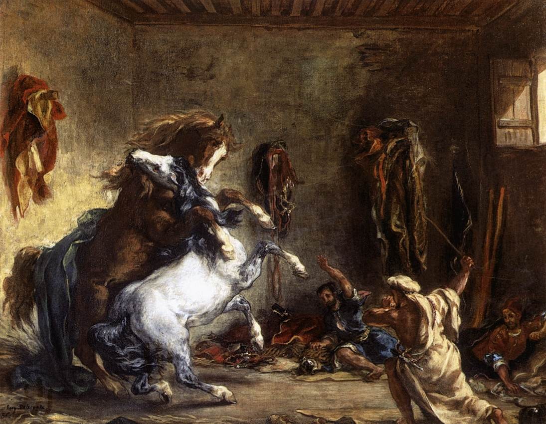 Arab Horses Fighting in a Stable_Delacroix