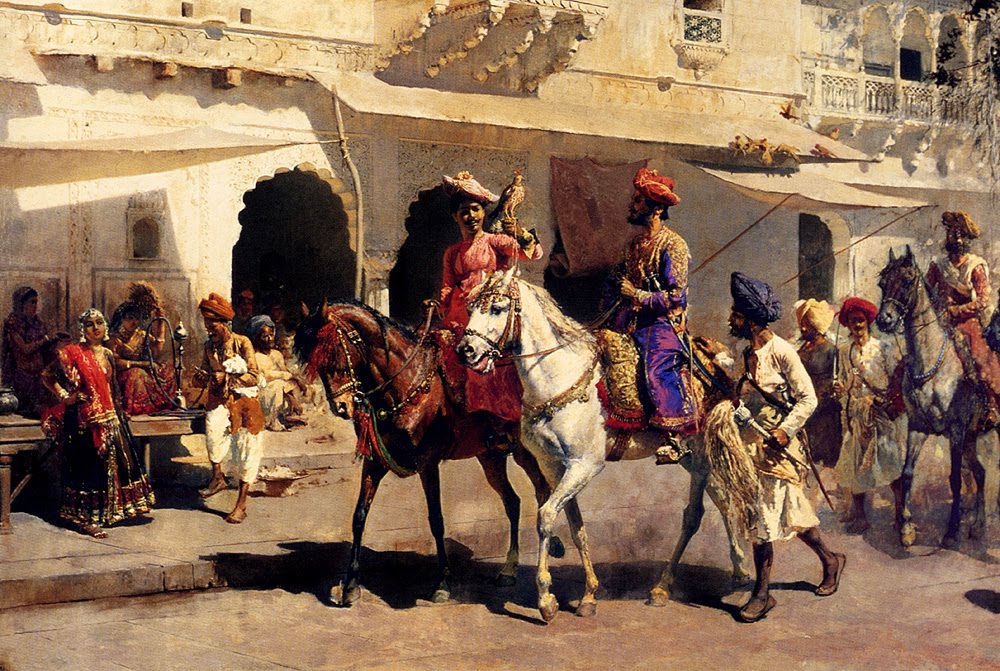 Leaving for the Hunt at Gwalior - Oil Painting by American Artist Edwin Lord Weeks