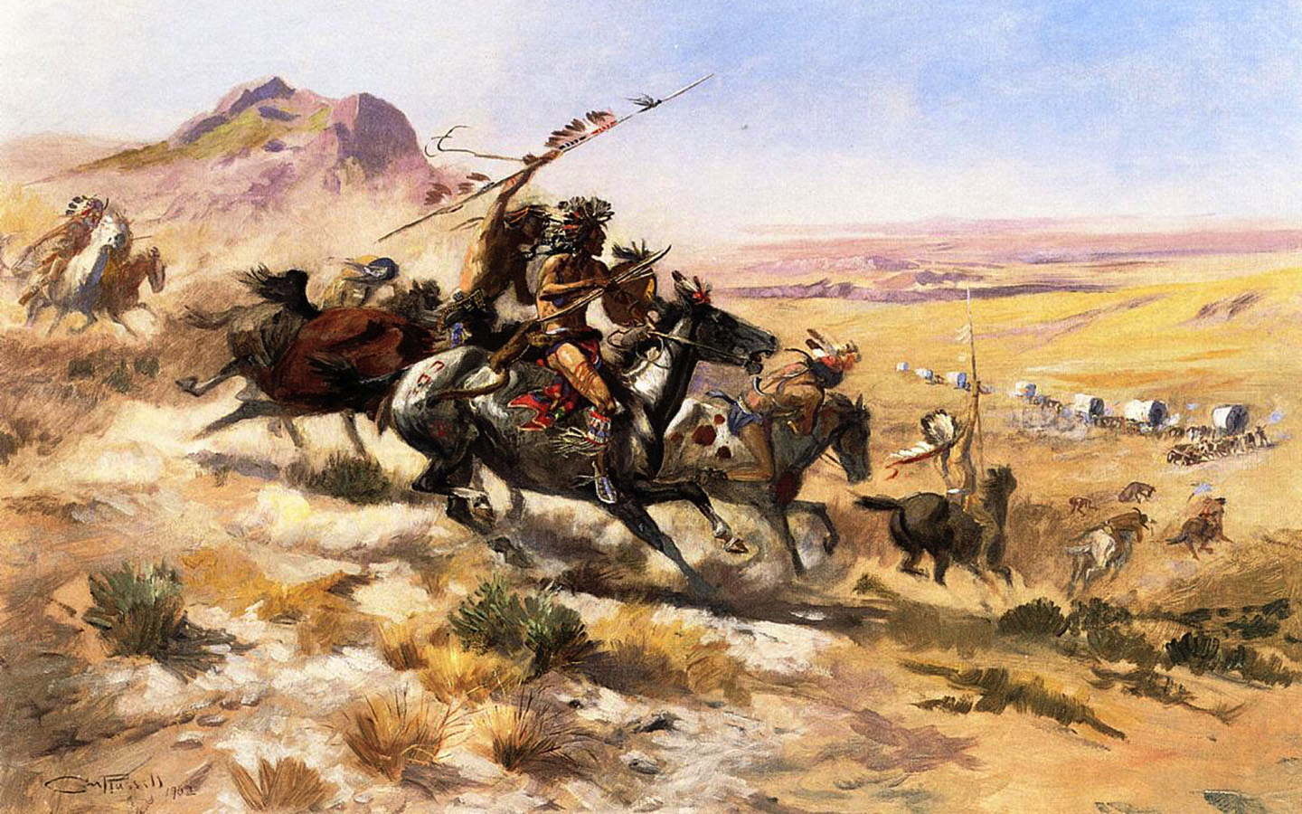Attack_on_a_Wagon_Train=Russell_Charles_Marion