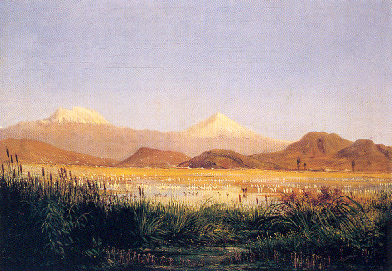 The vulcanoes Iztaccíhuatl and the Popocatépetl as seen from Texcoco,Baptiste Gros